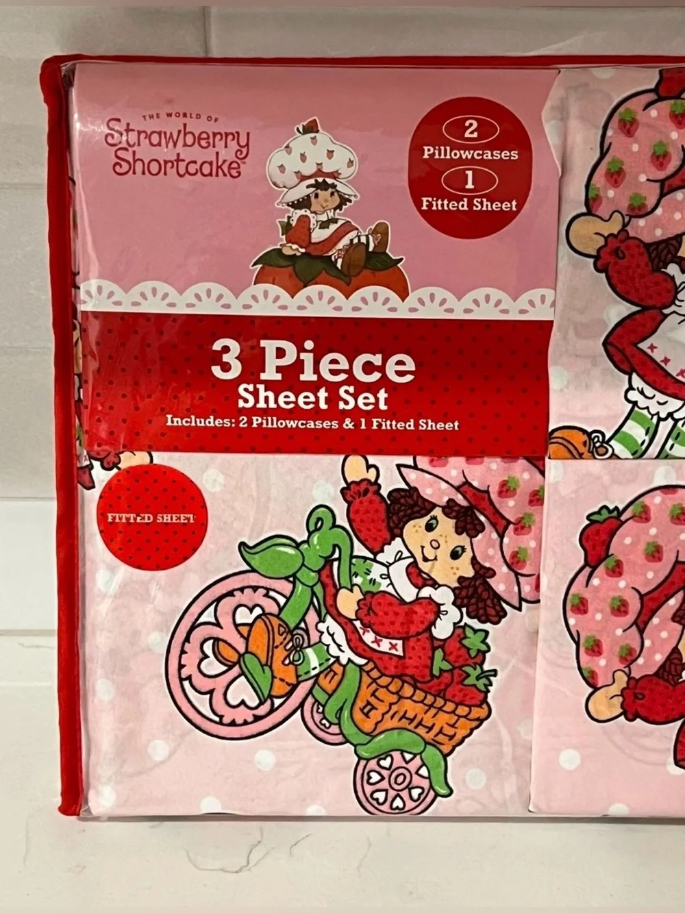 Lot 2 STRAWBERRY SHORTCAKE Twin Fitted Sheet Set 3 Piece 2 Pillowcases Pink HTF